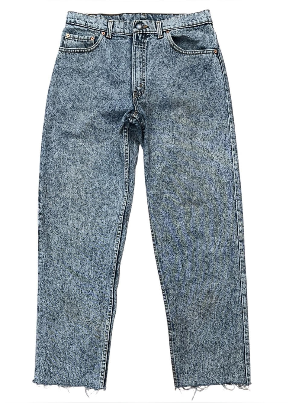 Levi's Denim Jeans Mens 34x34 (34x30) 550 Relaxed Acid Wash Raw Hem Blue VTG 90s